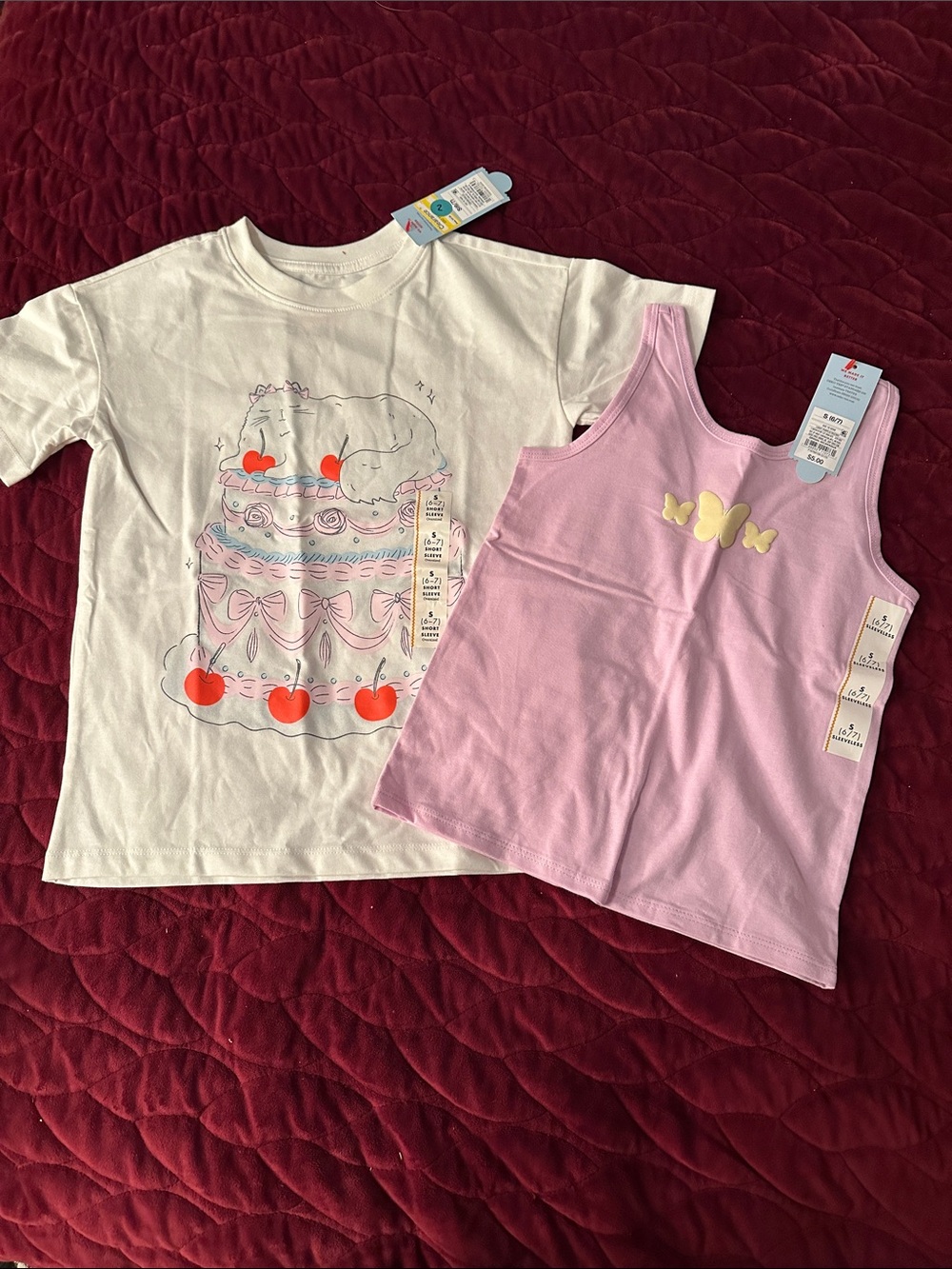 Cat & Jack White Graphic Cat Cake Tee & Pink Butterfly Tank Top Set